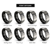 font options for inside engraving on black & silver hydro dam rings