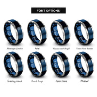 font options for inside engraving on blue & grey hydrogen bohr model rings