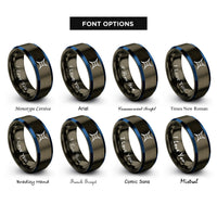 font options for inside engraving on gunmetal & blue hyperbola rings