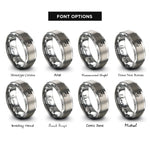 font options for inside engraving on gray i-beam cursor rings