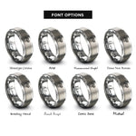 font options for inside engraving on gray i beam silhouette rings