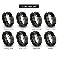 font options for inside engraving on black & silver ice axe rings