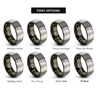 font options for inside engraving on gunmetal & silver ice axe rings