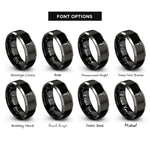 font options for inside engraving on black & silver ice screw rings