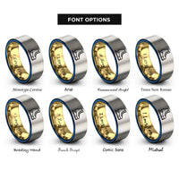 font options for inside engraving on gold & blue & gray ice skates rings