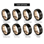font options for inside engraving on black & rose gold ice tongs rings