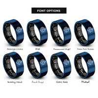 font options for inside engraving on black & blue icebreaker bow rings