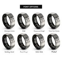 font options for inside engraving on black & gray icebreaker bow rings