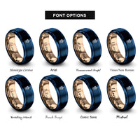 font options for inside engraving on blue & rose gold iced coffee rings