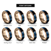 font options for inside engraving on blue & rose gold iced coffee rings