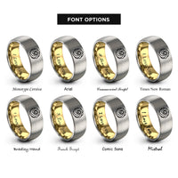 font options for inside engraving on gold & grey icing rosette rings