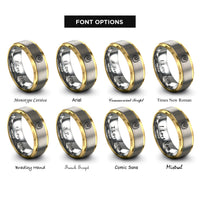 font options for inside engraving on gold & gray icing rosette rings