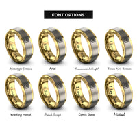 font options for inside engraving on gold & grey icing rosette rings