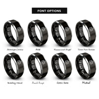 font options for inside engraving on black & grey icosahedron rings