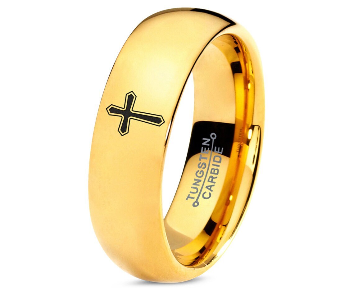 Christian Tungsten Carbide Ring with Holy Cross Engraving – Faith-Inspired Jewelry