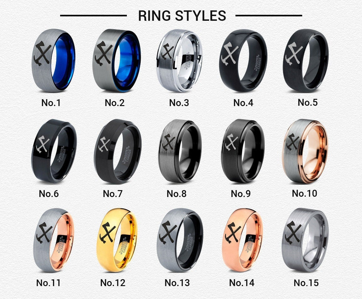 Claw Hammer Splitting Ax Ring, Yellow Gold Wedding Band, Tungsten Promise Ring, Polished Tungsten Rings For Men, Gifts For Girlfriends