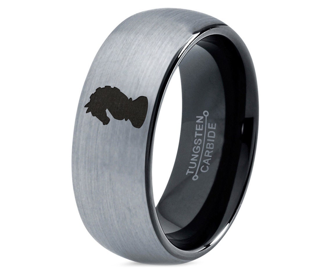 Engraved Chess Knight Ring | Mens Gray Rings | Women Tungsten Ring | Black Rings For Girls | Personalized Gifts For Mom | Gifts For Him