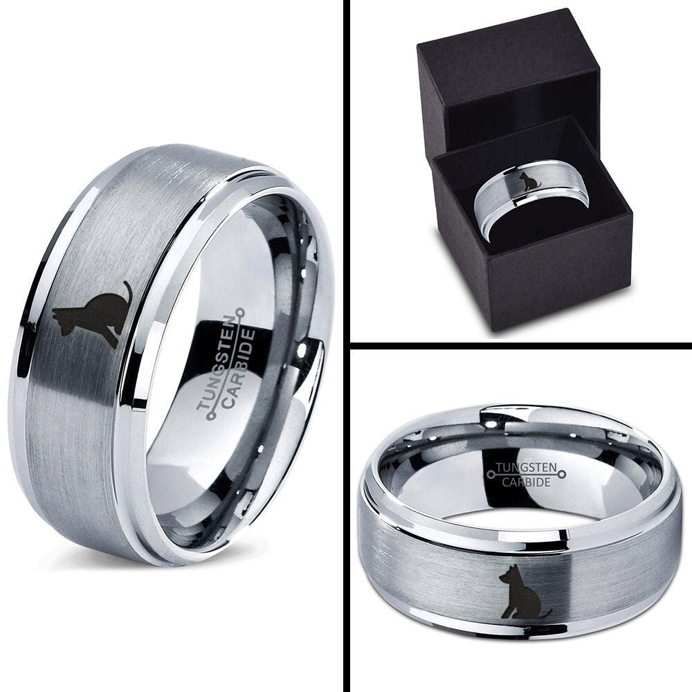 Dog Pup Ring - Men's Wedding Band - Tungsten Band Rings For Women - Best Gifts For Her - Mom Gift - Cute Gifts For Him - Fathers Day Gifts