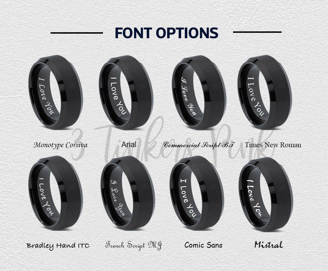 Mountain Ring - Men's Black Wedding Band - His and Hers Rings Tungsten - Black Brushed Ring - Engraved Promise Ring - Her Engagement Rings