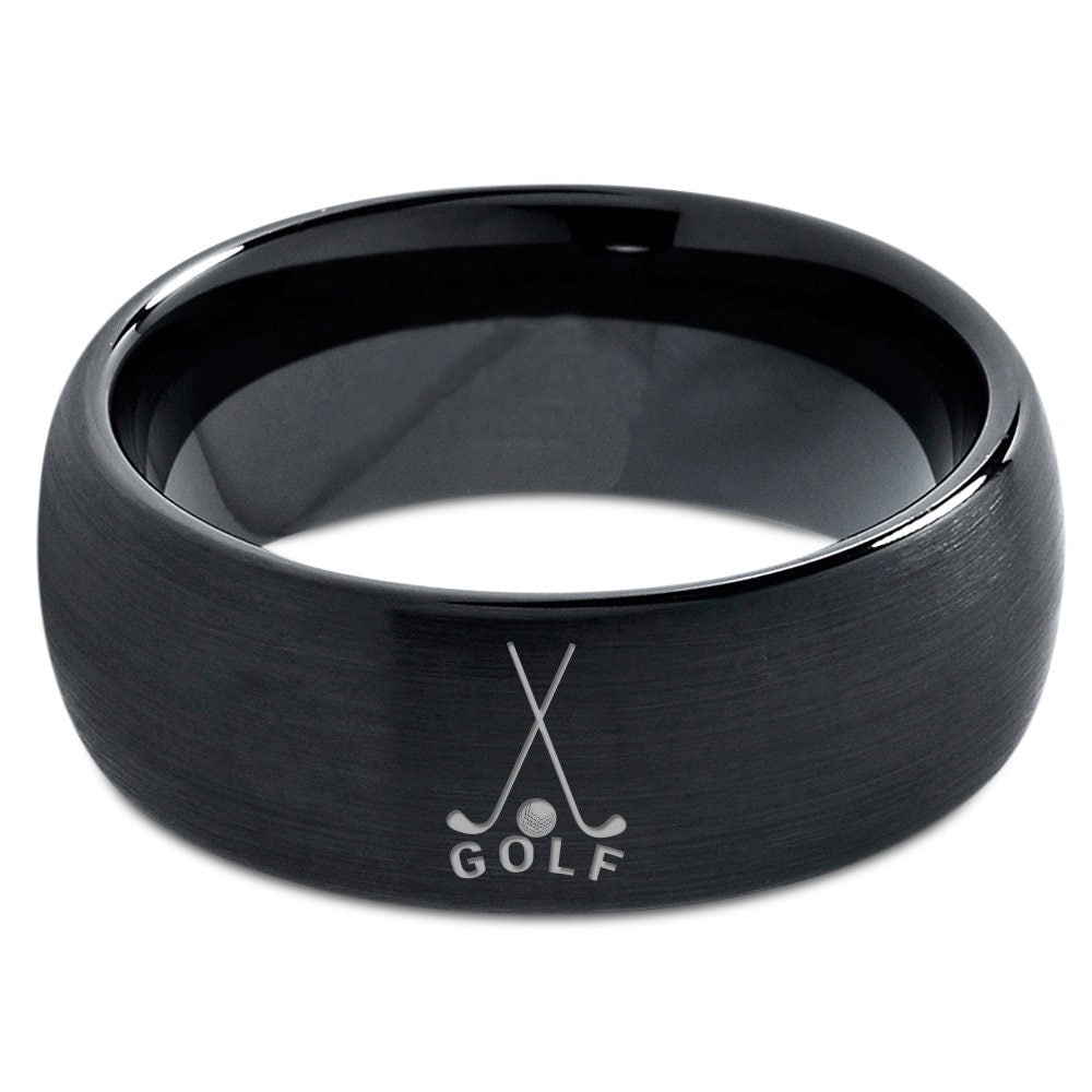 Golf Clubs Stick Ball Ring | Golfer Wedding Ring | Tungsten Rings For Woman | Black Ring For Men | Engraved  Ring | Unique Graduation Gifts