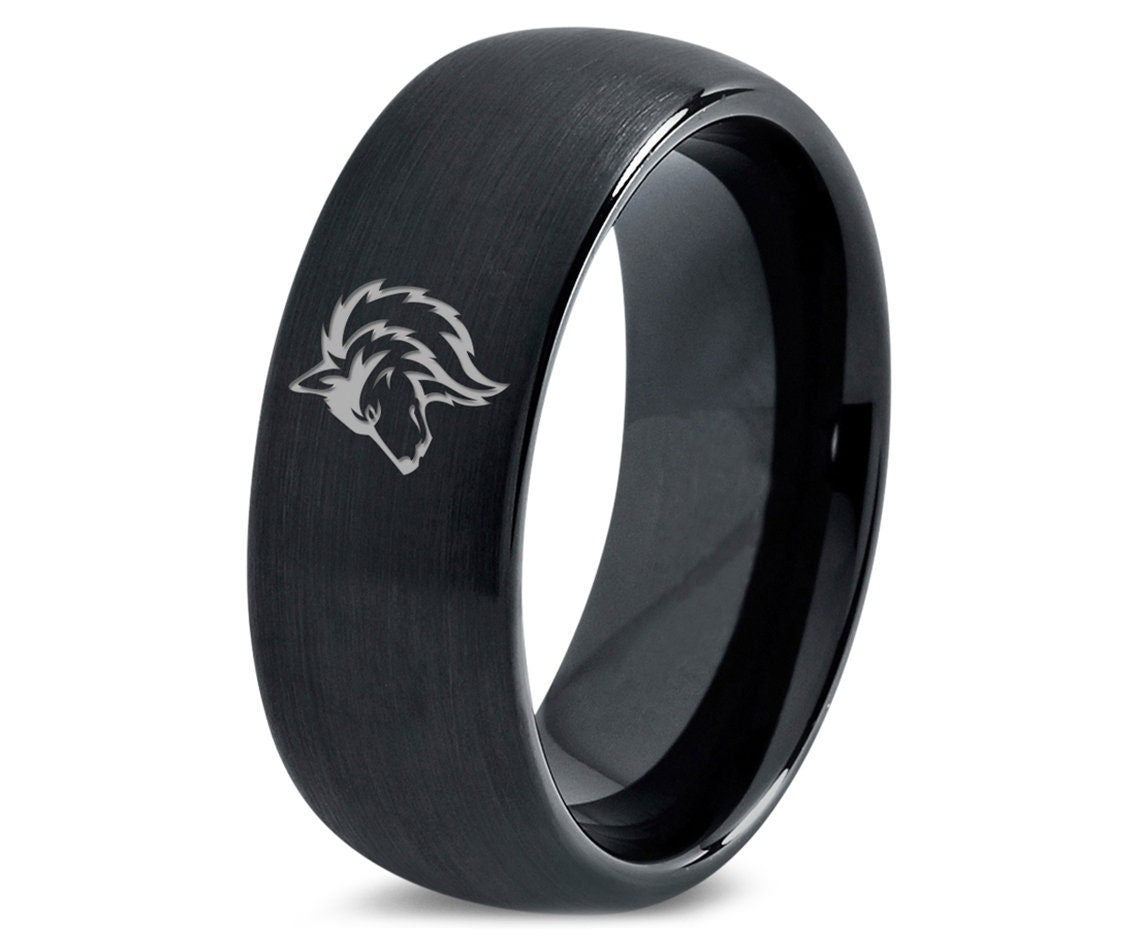 Wild Wolves Head Ring - Black Wedding Ring - Brushed Tungsten Ring - Simple Black Jewelry - Rings For Couples - Dome Engagement Rings