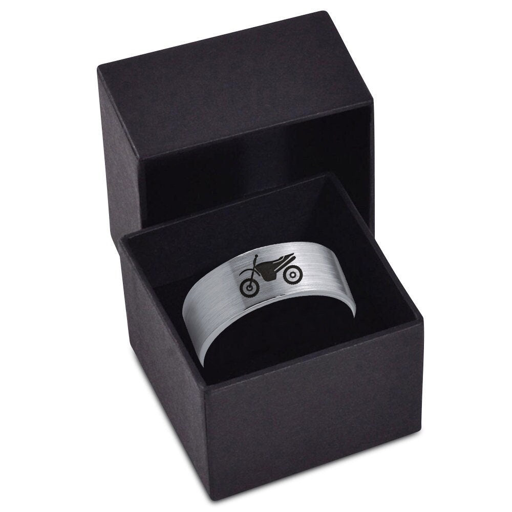 Climb Race Bike Ring | Mens Wedding Band Tungsten | Flat Silver Gray Ring | Personalized Gift For Him | Laser Engraved Ring | Comfort Fit