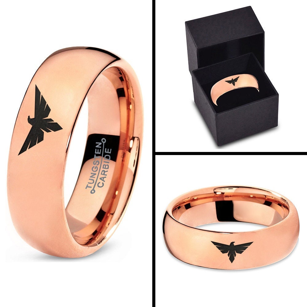 Hawk Falcon Wedding Band, Men's Tungsten Ring, Women Rose Gold Ring, Gifts For Him Personalized, Gifts For Friends, His and Her Gifts, 7mm
