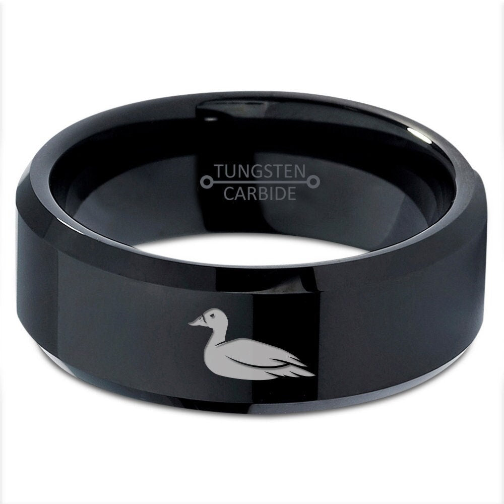 Water Animal Ring - Pintail Duck Ring - Black Wedding Band - Engraved Ring Tungsten - His and Her Ring - Simple Rings For Women - Gifts