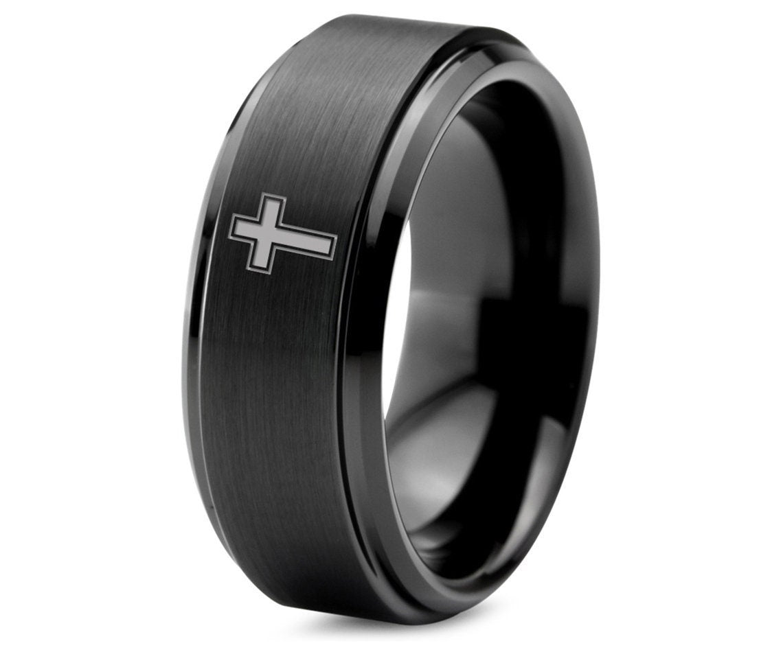 Holy Trinity, Holy Cross Wedding Ring, Men Wedding Ring, Tungsten Rings, Ring For Men Matte Finish, Confirmation Gift, Dad Christmas Gift