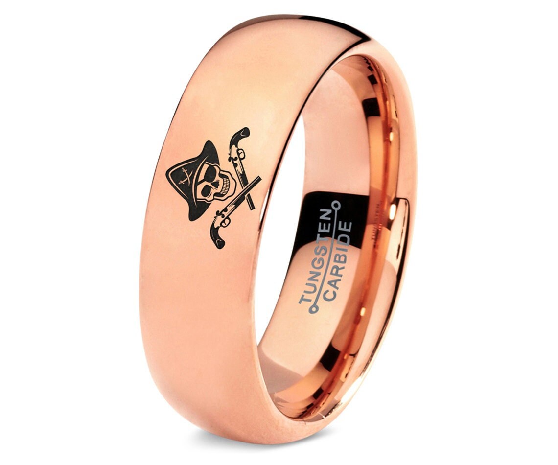 Rose Gold Wedding Ring,Captain Pirate Weapon Gun Ring,Matching Tungsten Rings,Anniversary Gift For Husband,Best Friend Gifts,Free Shipping