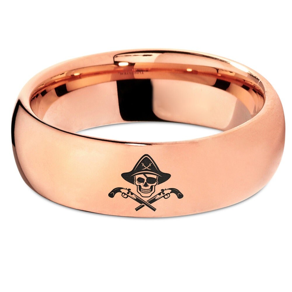 Rose Gold Wedding Ring,Captain Pirate Weapon Gun Ring,Matching Tungsten Rings,Anniversary Gift For Husband,Best Friend Gifts,Free Shipping