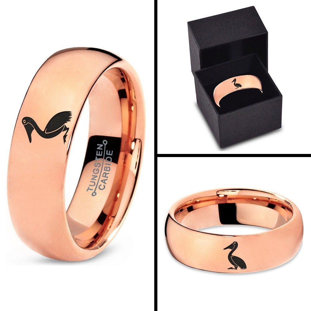 Laser Engraved Pelican Ring,Rose Gold Men Wedding Band,Tungsten Rings For Women,18k Rose Gold Ring,Promise Rings,Valentine Gifts,8mm Ring