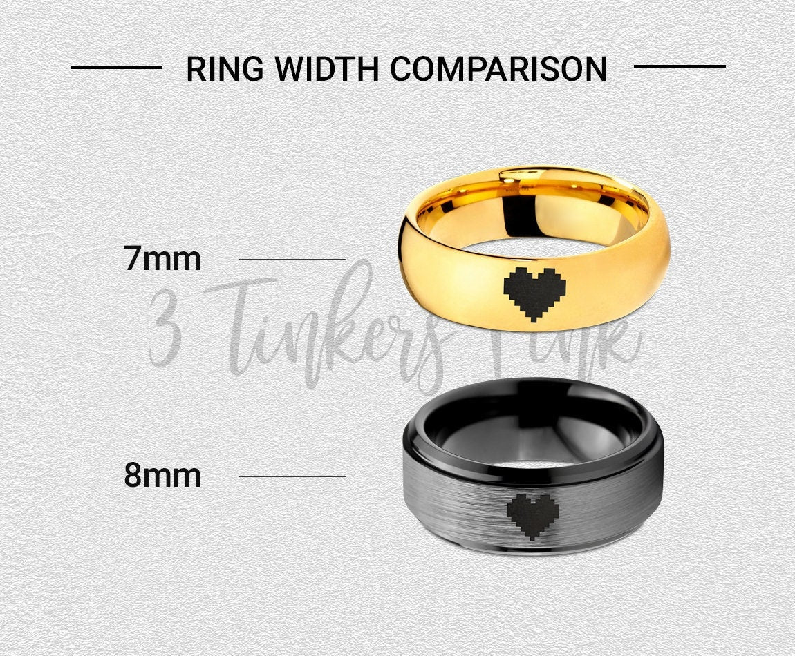 Pixel Dot Heart Ring - Women Wedding Ring Black - Grey Tungsten Rings For Men - Womens Band Rings - Gifts For Couple - Patricks Day Gift