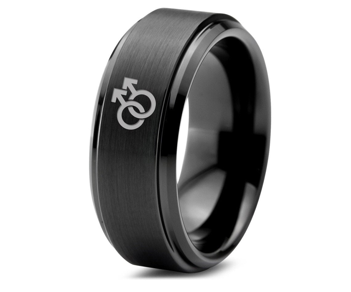 Symbol Of Gay Ring | Black Wedding Band | Tungsten Christian Rings For Men | 8mm Mens Wedding Ring | Matching Ring | Free Shipping