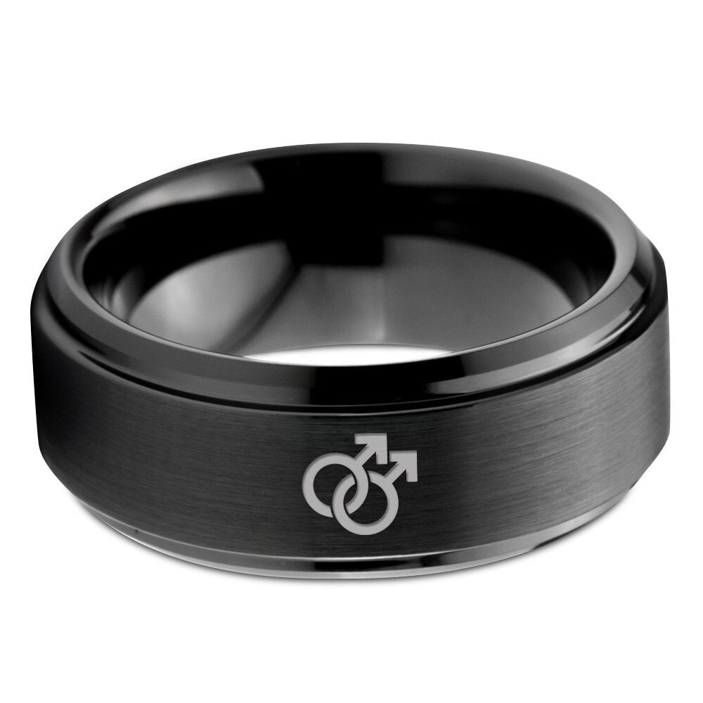 Symbol Of Gay Ring | Black Wedding Band | Tungsten Christian Rings For Men | 8mm Mens Wedding Ring | Matching Ring | Free Shipping