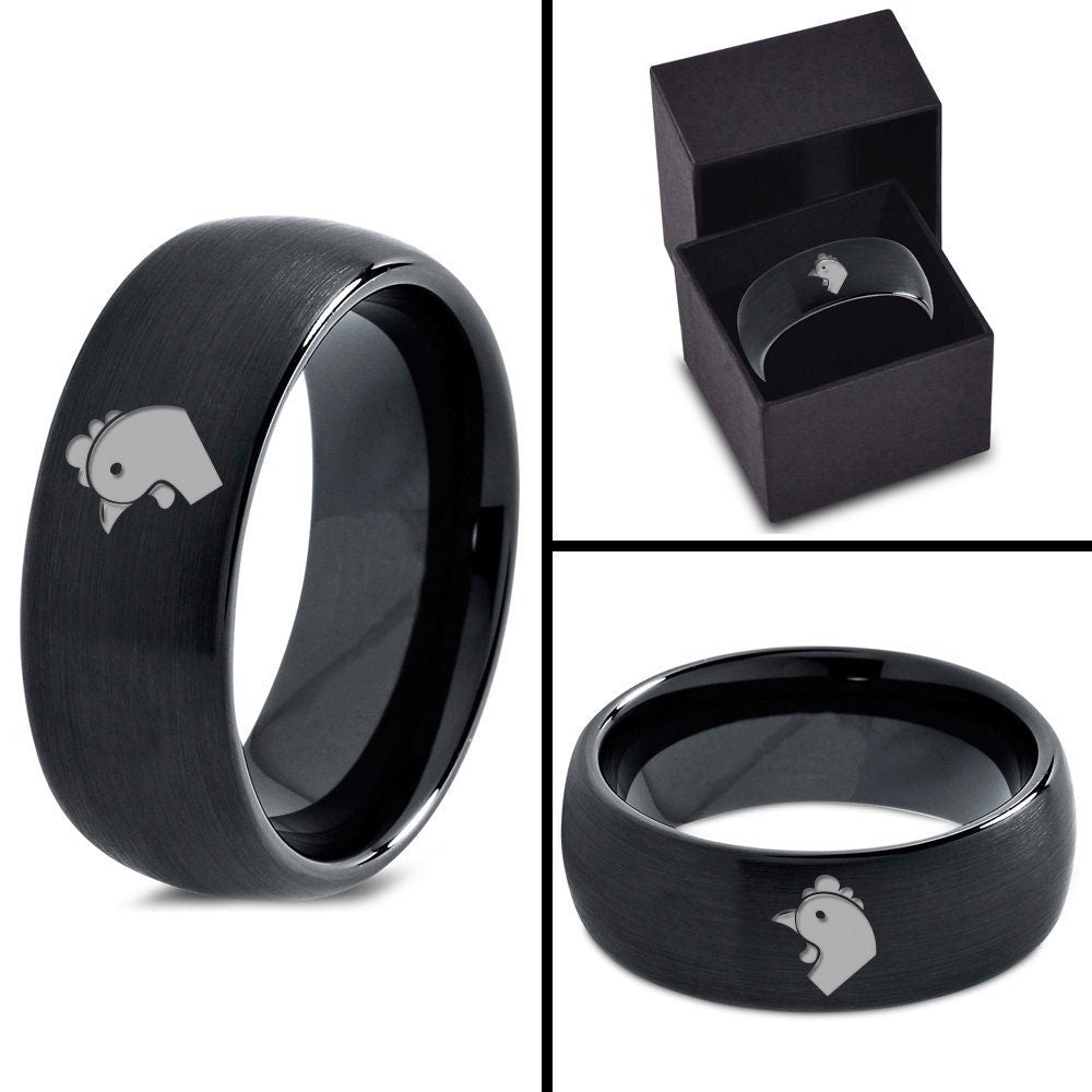 Chicken Rooster Ring,Unique Wedding Bands For Women,Black Tungsten Rings For Men,Promise Ring,Gifts For Dad,Gifts For Chef,Gift For Her