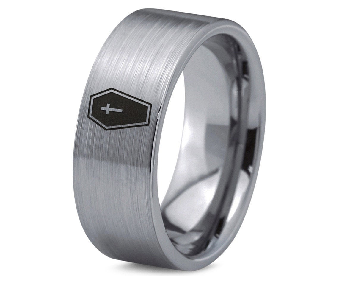 Christian Ring | Coffin Box Ring | Exclusive Wedding Band | Silver Gray Ring | Personalized Tungsten Rings For Men | Adjustable Ring