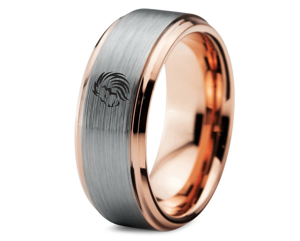 Leo Lion King Ring - Gray Wedding Band - Tungsten Rings For Men Rose Gold - Promise Rings For Her - Anniversary Gifts - Personalized Gifts