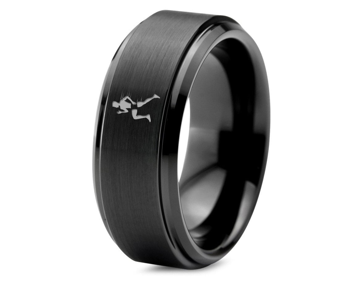 Black Wedding Ring | Athlete Running Ring | Mens Tungsten Ring | Gifts For Him Personalized | Unique Engagement Ring | 8mm Ring