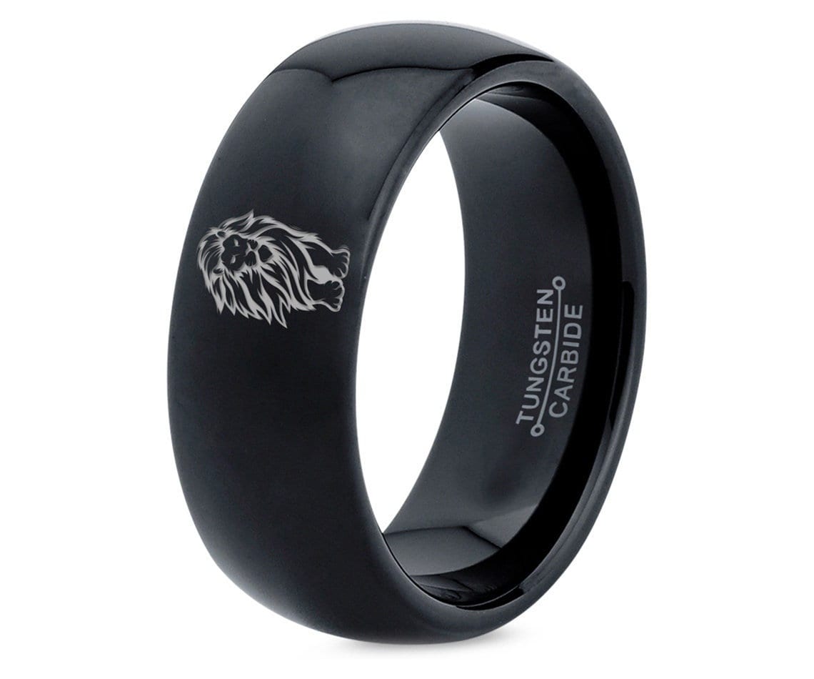 Mascot Lion Leo Ring | Tungsten His and Hers Wedding Bands Sets | Men'S Tungsten Ring | Statement Ring | Black Polished Ring | Gifts For Son