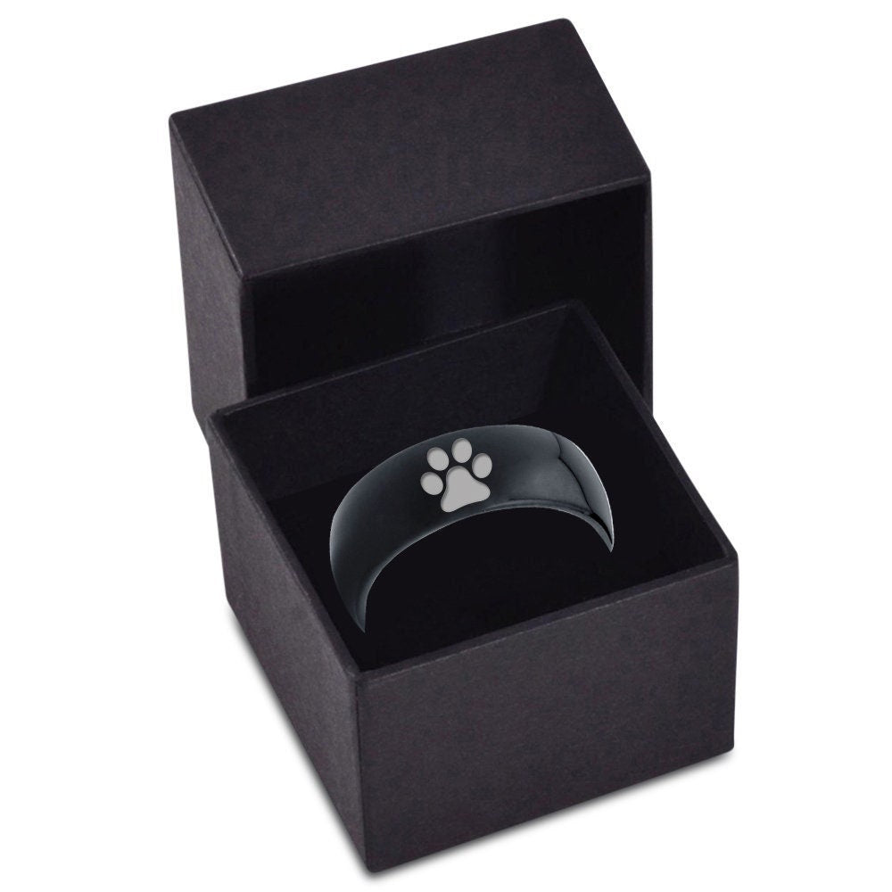 Mens Dog Paw Ring | Ladies Wedding Band | Dome Black Tungsten Ring | Midi Ring | Laser Engraved Ring | Gifts For Lady | His and Her Ring