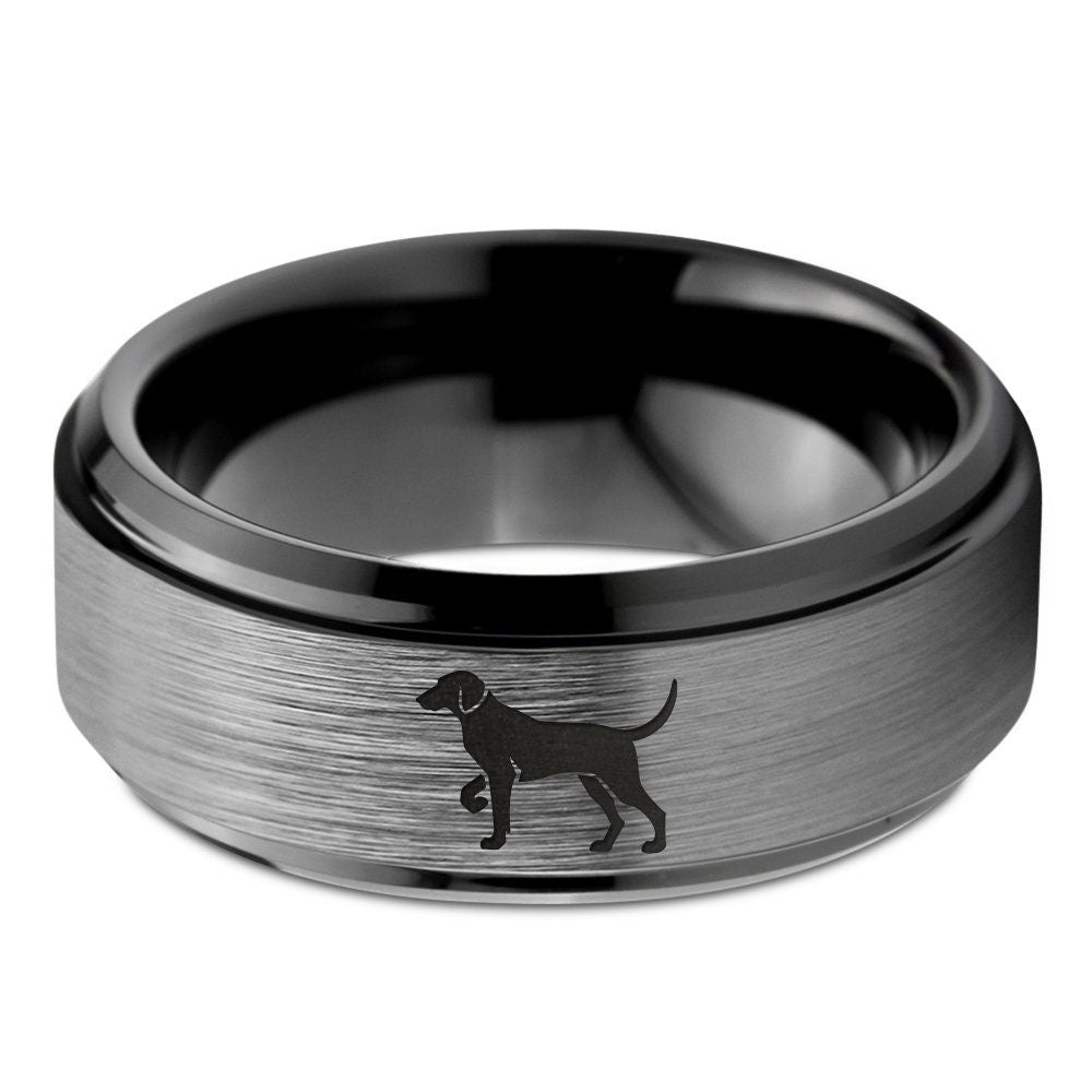 Pet Animal Dog Ring, Dog Walking Ring, Mens Wedding Ring Black, Silver Brushed Tungsten Ring, Commitment Rings For Couples, Engagement Ring