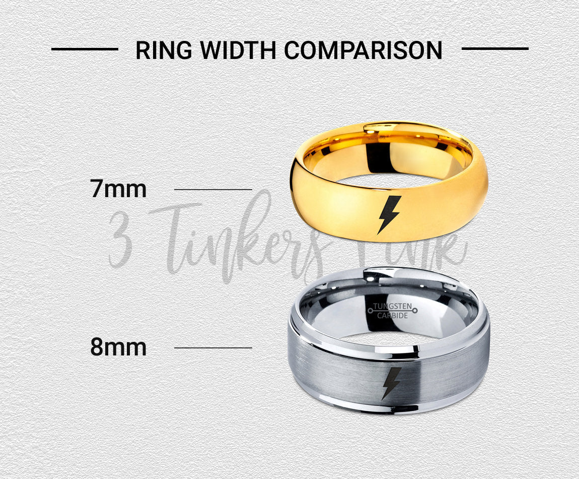 Engraved Ring Men | Lighting Flash Ring | Rose Gold Tungsten Ring | Lighting Bolt Wedding Band | His and Hers Sets | Matching Ring | 7mm