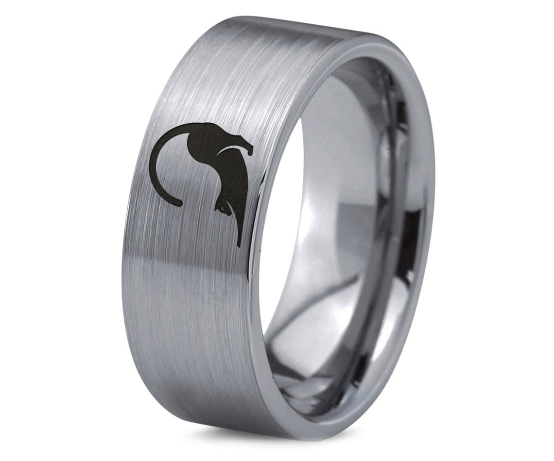 Family Animal Pet Cat Ring | Men Wedding Ring Silver | Tungsten Carbide Engagement Rings | Flat Cut Gray Brushed Ring | Unisex Gifts