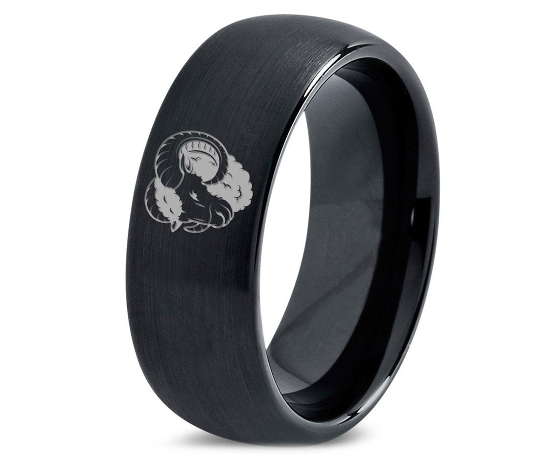 Twelve Zodiac Sign Ring | Sheep Aries Ring | Women Wedding Ring Black | Lady Tungsten Band | Mens Ring Engraved | Birthday Gifts For Women