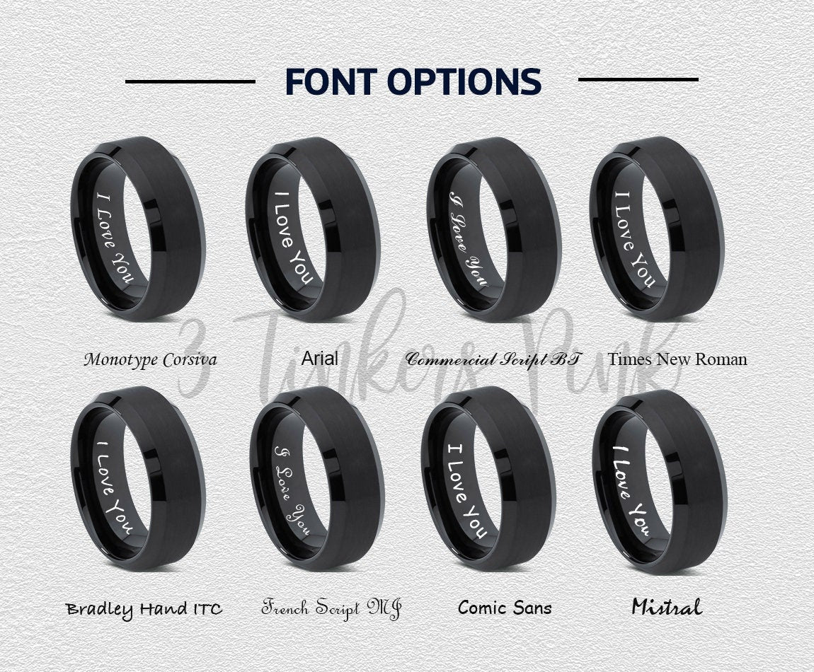 Beautiful Fairy Ring, Tungsten Wedding Band, Dome Black Ring, Exclusive Tungsten Ring, Laser Engraved Couple Ring Set, Anniversary Gifts