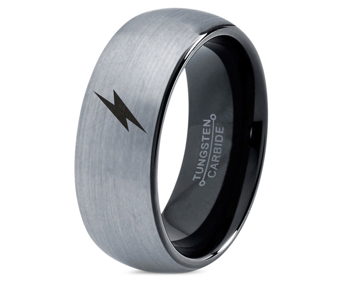 Silver Engraved Lightning Bolt Ring, Engagement Gifts For Couple, Tungsten Black Rings For Men, Best Gifts For Her, Gift For Boyfriend