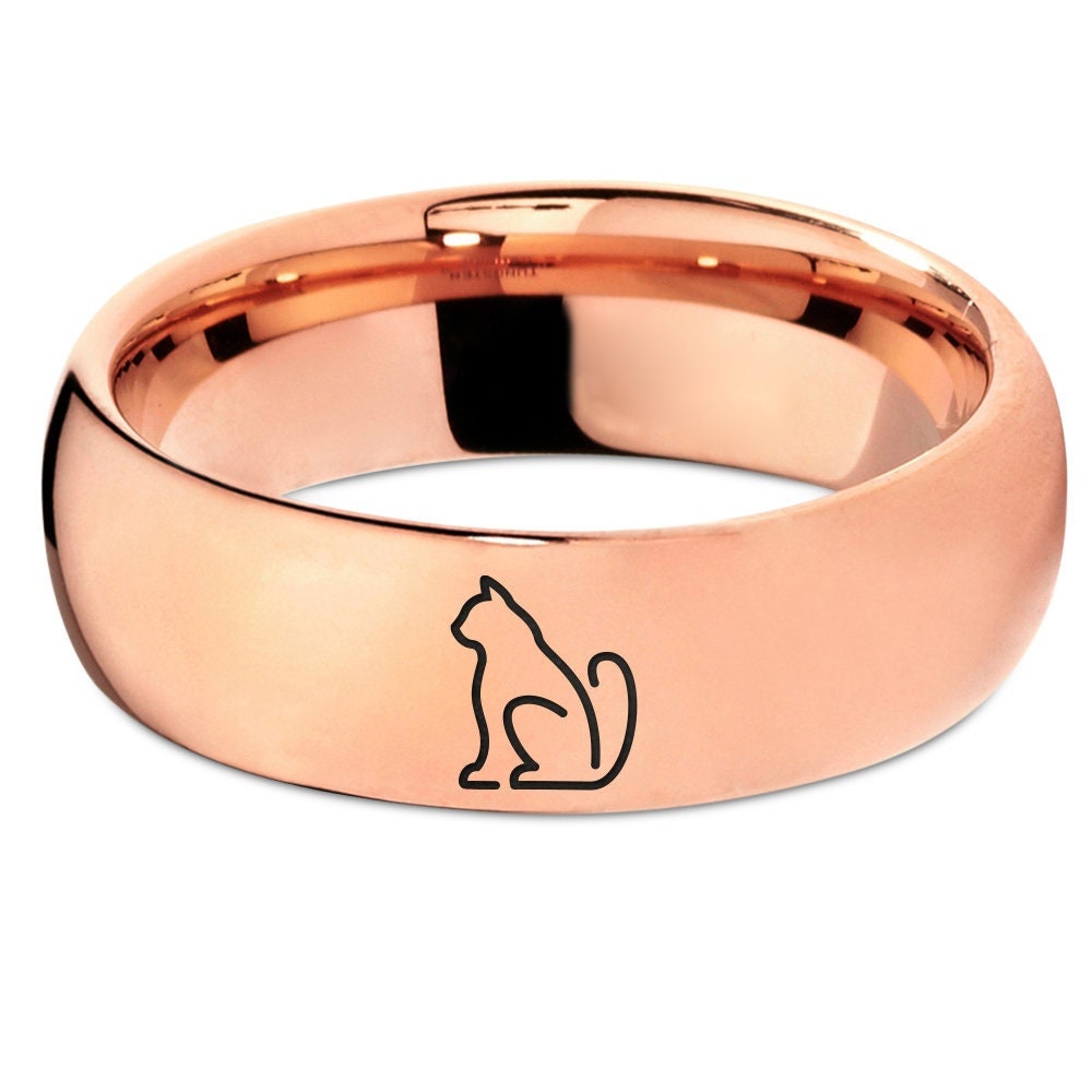 Engraved Kitty Cat Tungsten Wedding Band | Rose Gold Wedding Ring | Personalized Gifts For Women | Best Friend Gifts | Gifts For Girlfriend