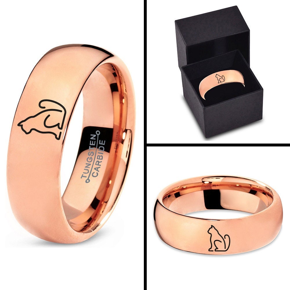 Engraved Kitty Cat Tungsten Wedding Band | Rose Gold Wedding Ring | Personalized Gifts For Women | Best Friend Gifts | Gifts For Girlfriend