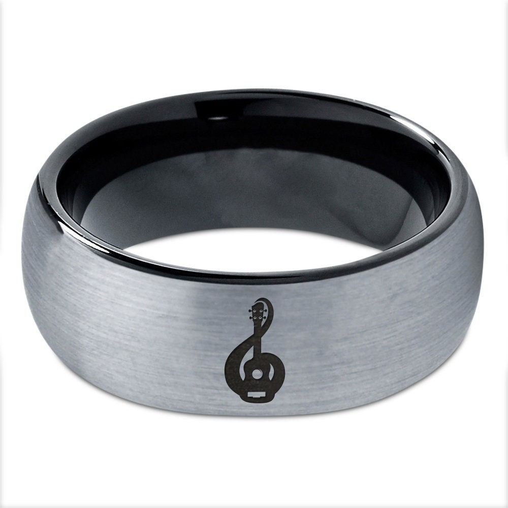 Music Note Ring,Acoustic Guitar Ring,Mens Black Wedding Ring,Tungsten Carbide Rings Black,Unique Rings Women,Gifts For Couples,Free Shipping